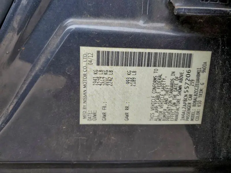 2012 NISSAN ALTIMA BASE  