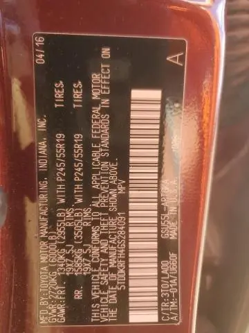 2016 TOYOTA HIGHLANDER LIMITED  