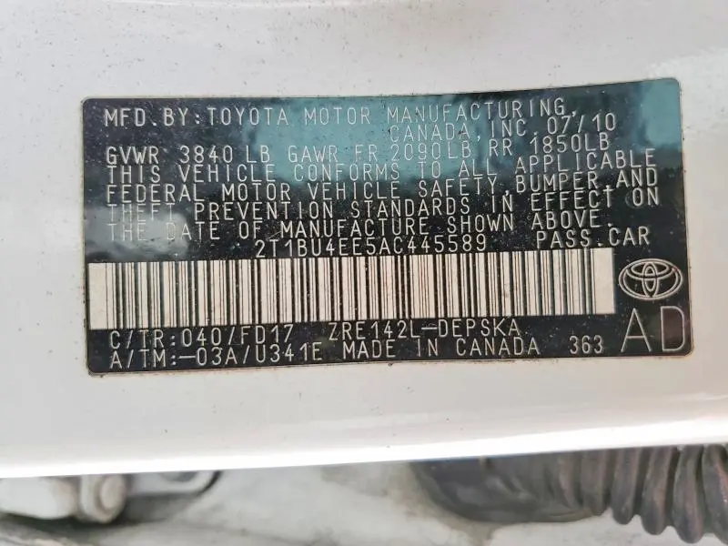 2010 TOYOTA COROLLA S  