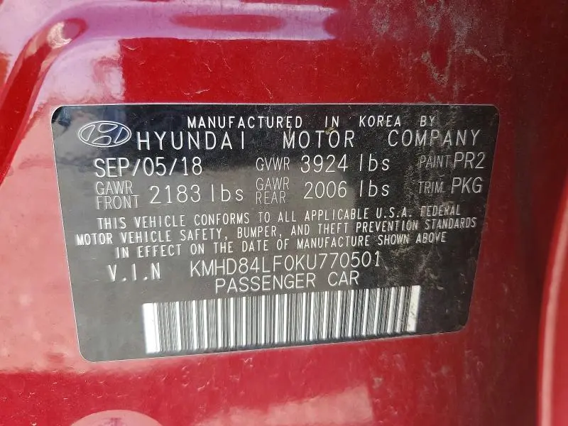 2019 HYUNDAI ELANTRA SEL  