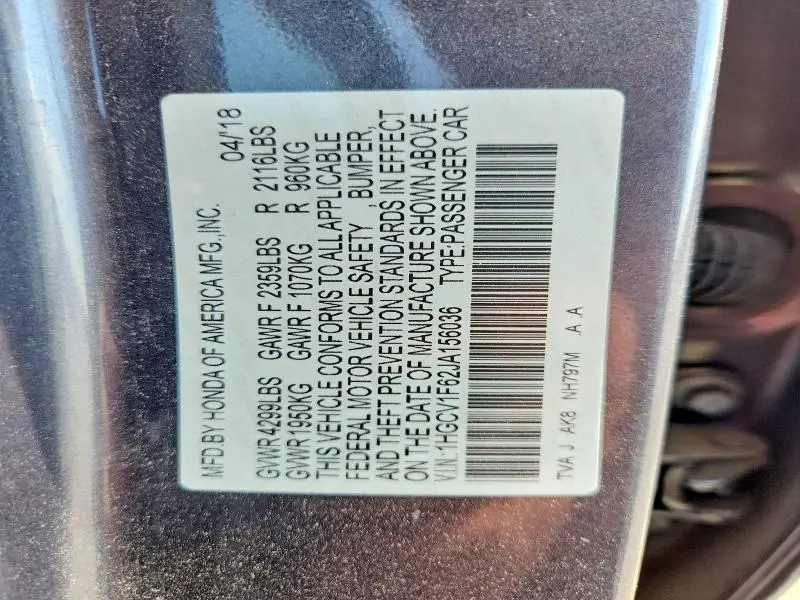 2018 HONDA ACCORD EXL  