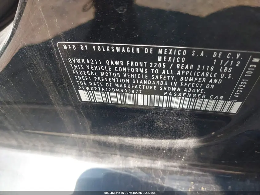 2013 VOLKSWAGEN JETTA 2.5L SE
