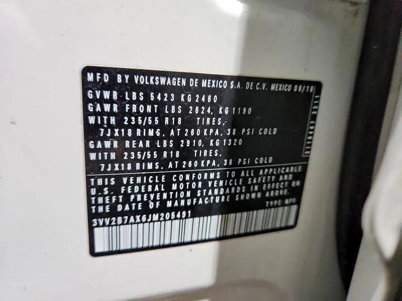 2018 VOLKSWAGEN TIGUAN SE  