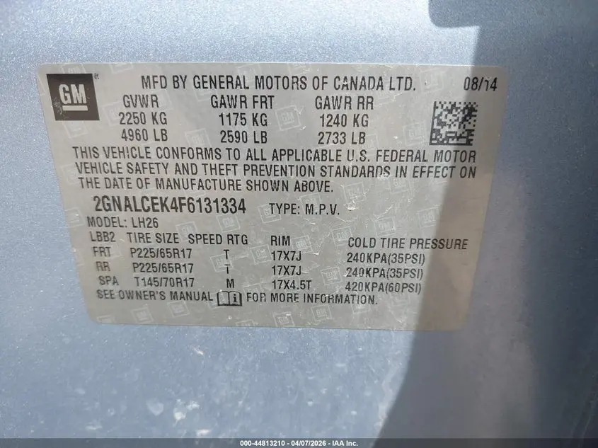 2015 CHEVROLET EQUINOX 2LT