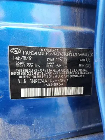 2019 HYUNDAI SONATA SE  