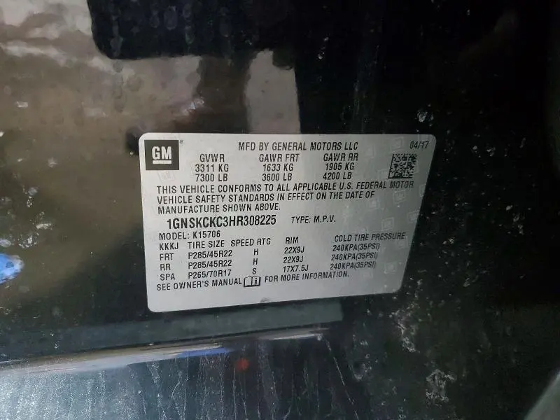2017 CHEVROLET TAHOE K1500 PREMIER  