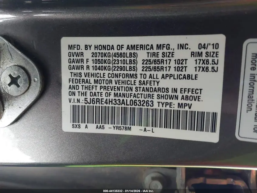 2010 HONDA CR-V LX