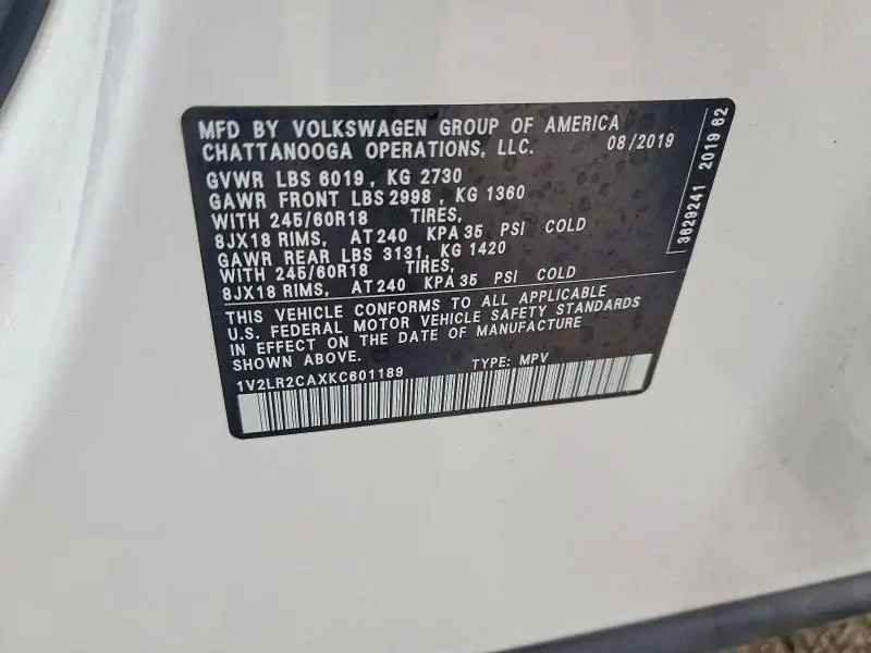 2019 VOLKSWAGEN ATLAS SE  