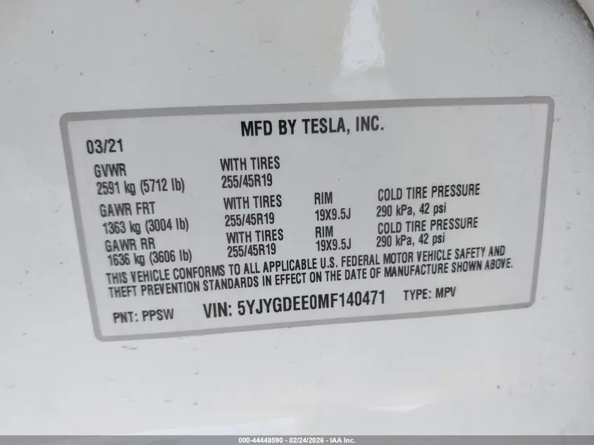2021 TESLA MODEL Y LONG RANGE DUAL MOTOR ALL-WHEEL DRIVE