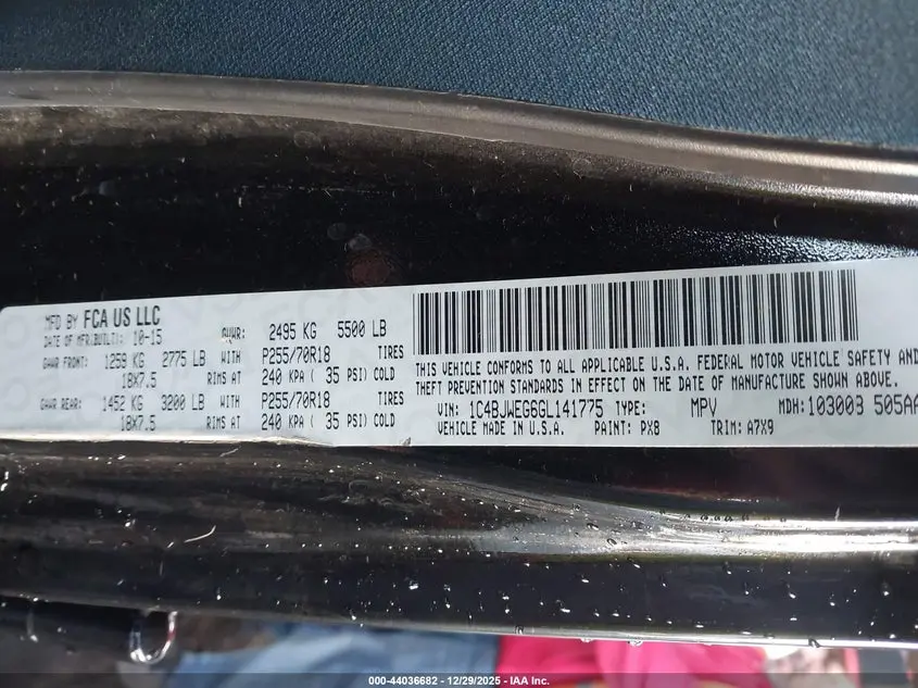 2016 JEEP WRANGLER UNLIMITED SAHARA