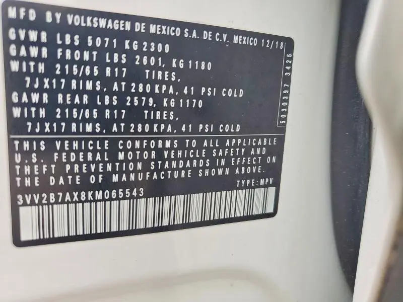2019 VOLKSWAGEN TIGUAN SE  