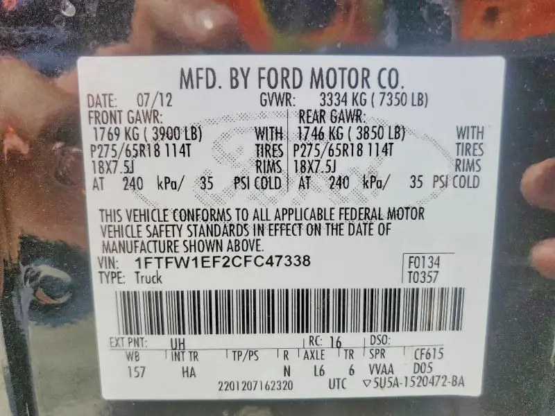 2012 FORD F150 SUPERCREW  
