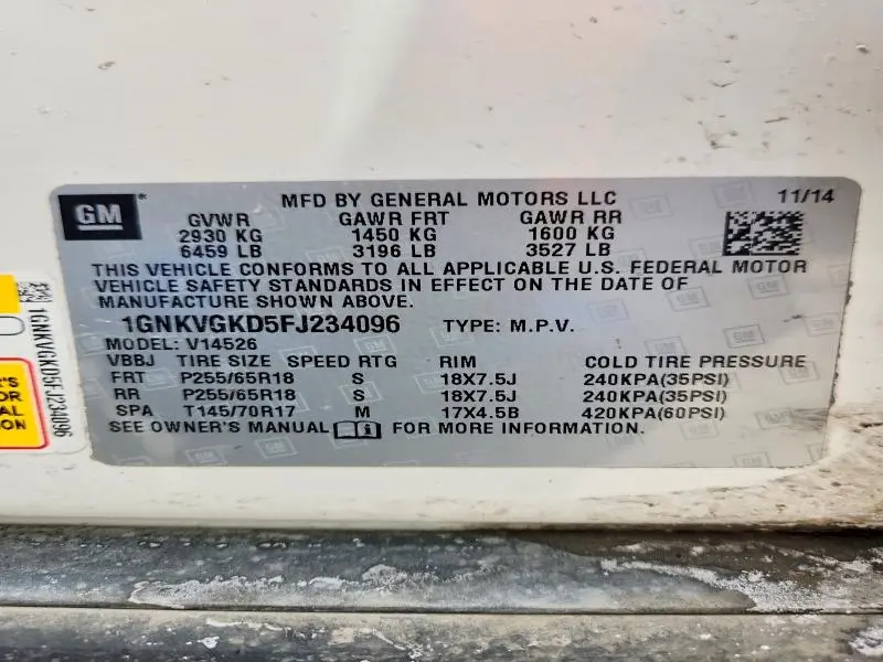 2015 CHEVROLET TRAVERSE LT  