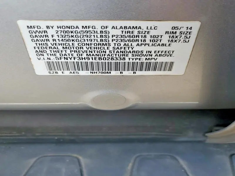 2014 HONDA PILOT TOURING  