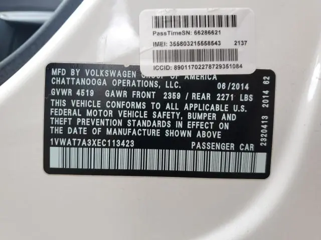 2014 VOLKSWAGEN PASSAT S