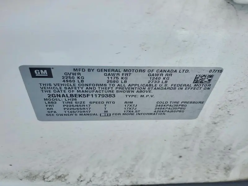 2015 CHEVROLET EQUINOX LT  