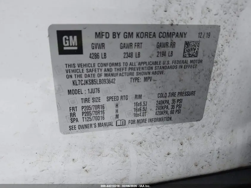 2020 CHEVROLET TRAX FWD LS