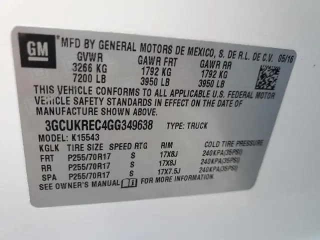 2016 CHEVROLET SILVERADO K1500 LT  