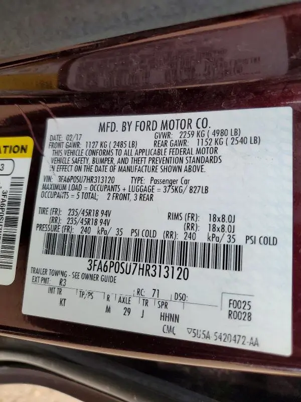 2017 FORD FUSION TITANIUM PHEV  