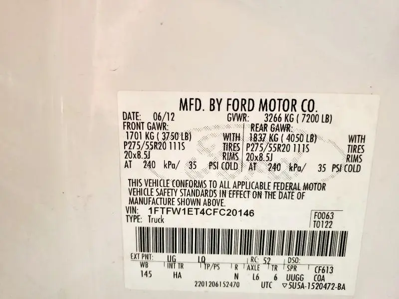 2012 FORD F150 SUPERCREW  