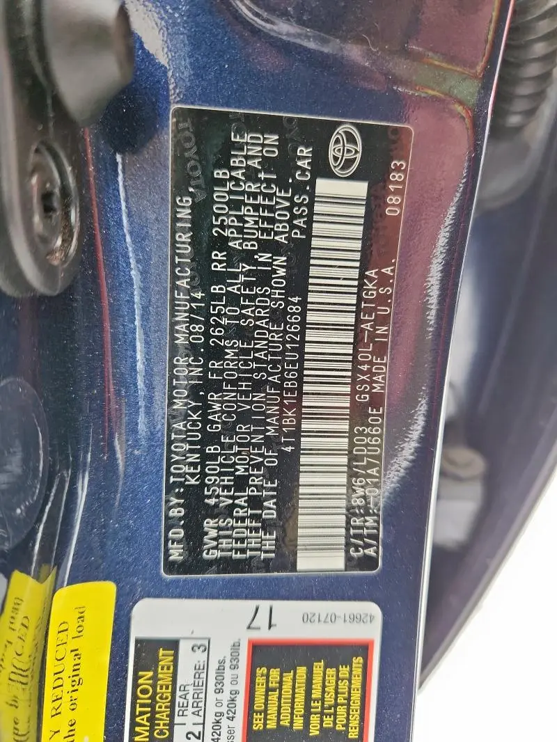 2014 TOYOTA AVALON BASE  