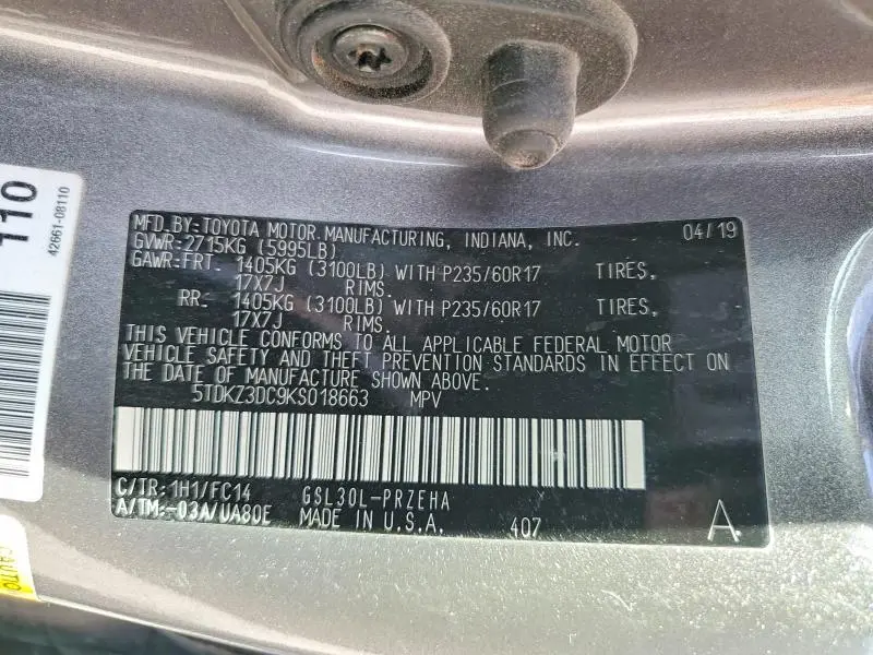 2019 TOYOTA SIENNA LE 8-PASSENGER  