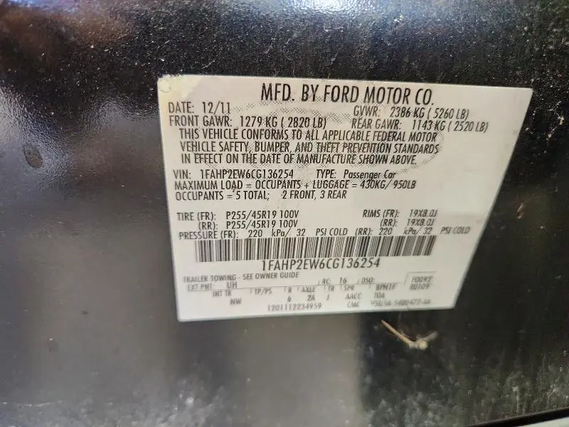 2012 FORD TAURUS SEL  