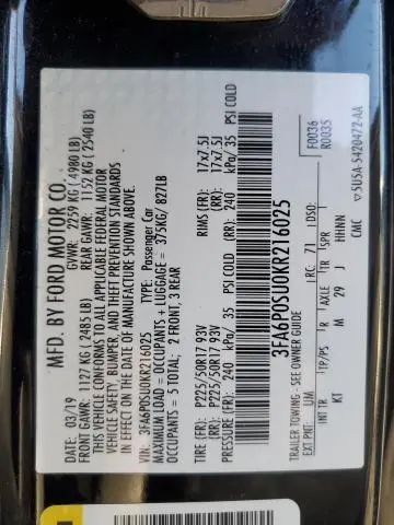 2019 FORD FUSION TITANIUM  