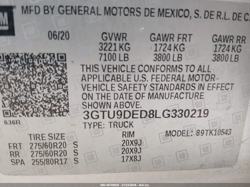 2020 GMC SIERRA 1500 4WD  SHORT BOX SLT