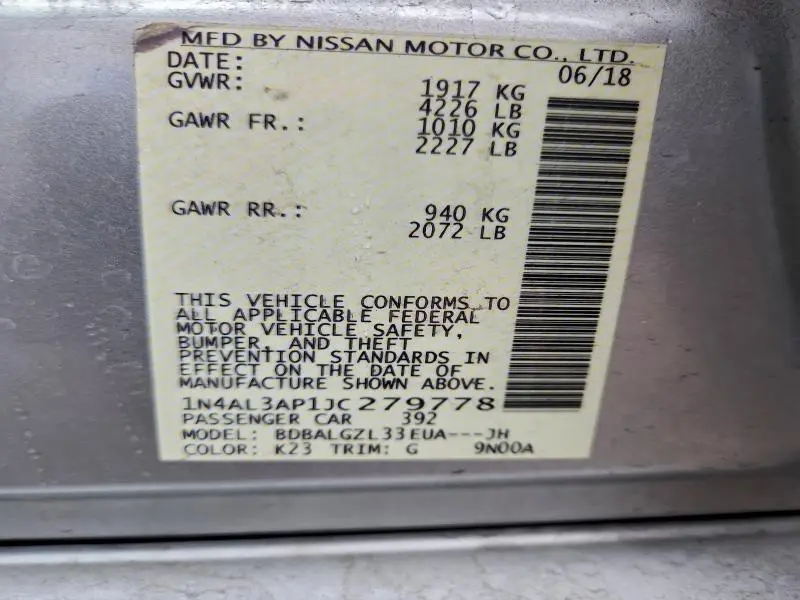 2018 NISSAN ALTIMA 2.5  