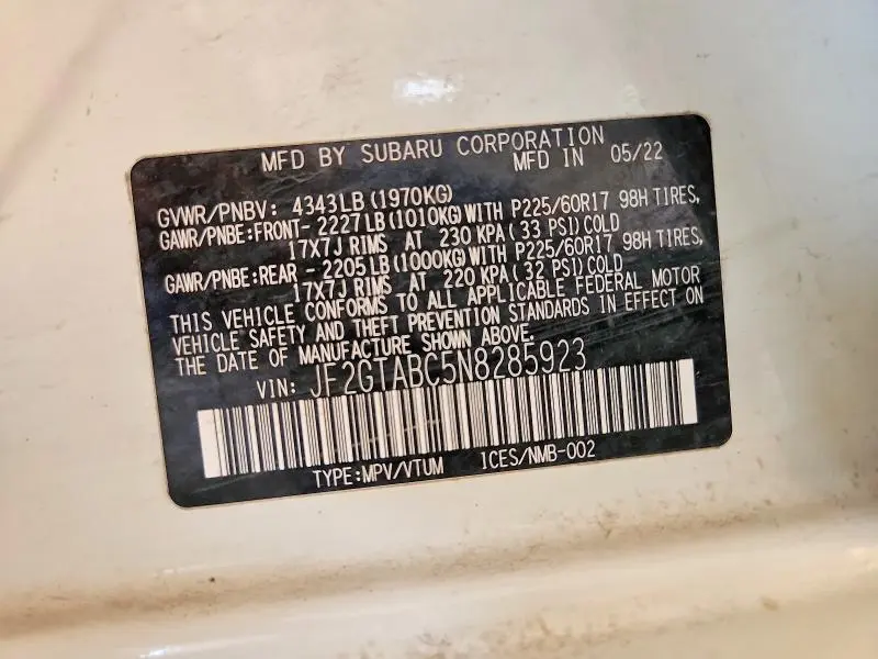 2022 SUBARU CROSSTREK   