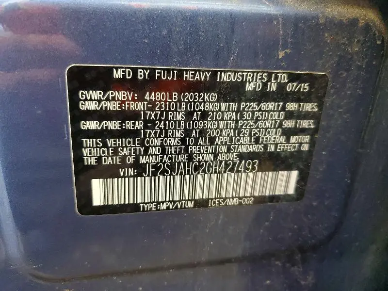 2016 SUBARU FORESTER 2.5I LIMITED  