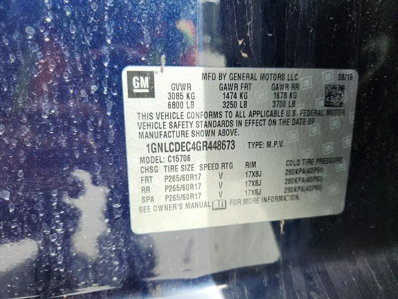 2016 CHEVROLET TAHOE   