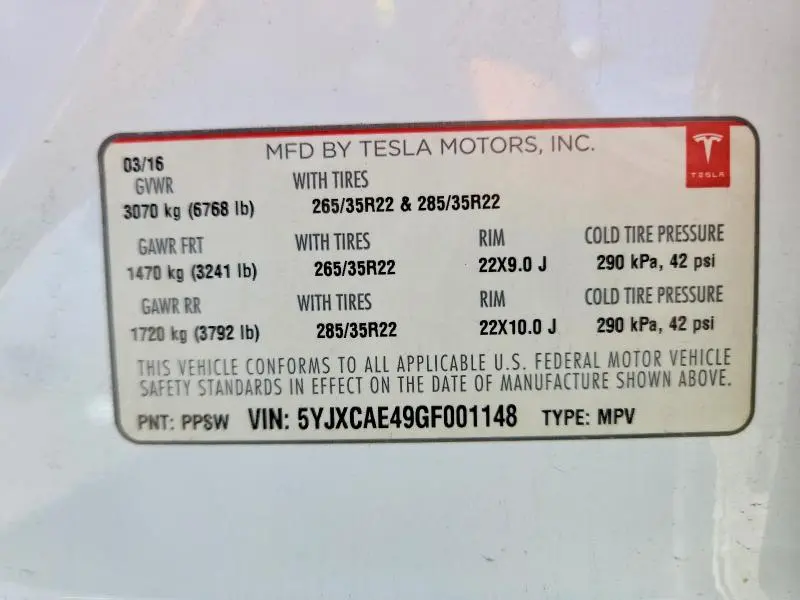 2016 TESLA MODEL X   