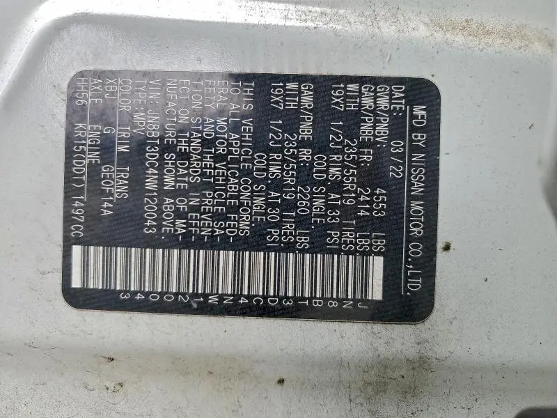 2022 NISSAN ROGUE PLATINUM  