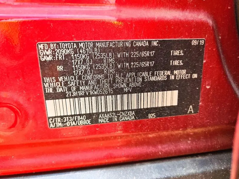 2019 TOYOTA RAV4 LE  