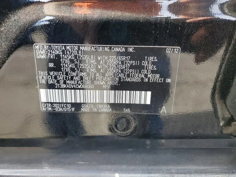 2012 TOYOTA RAV4 BASE  