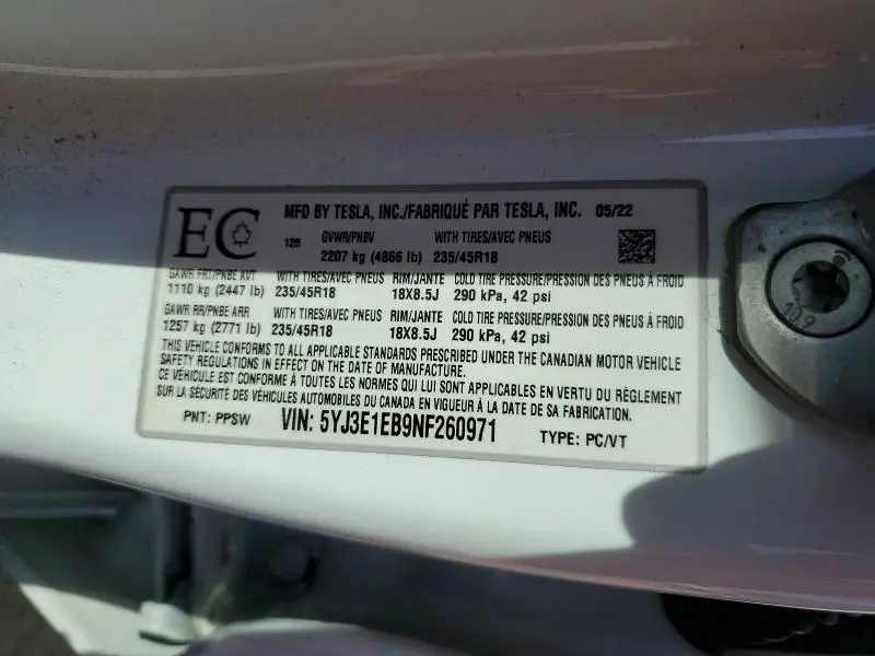 2022 TESLA MODEL 3   