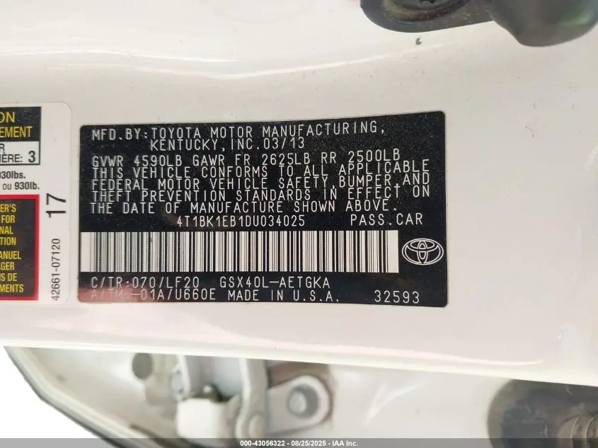 2013 TOYOTA AVALON XLE PREMIUM