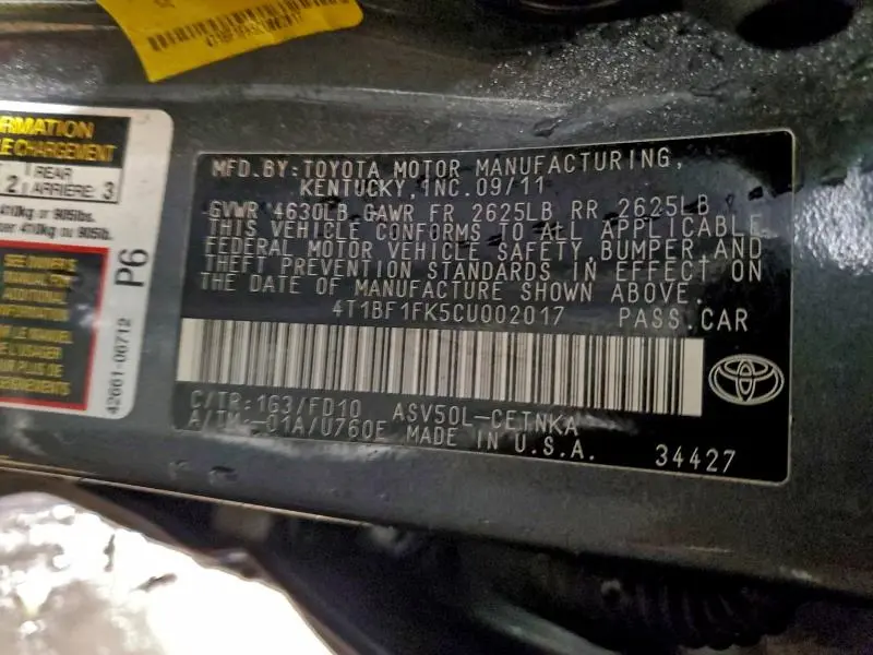 2012 TOYOTA CAMRY BASE  