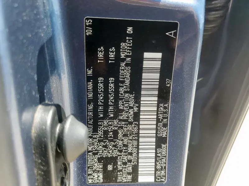 2015 TOYOTA HIGHLANDER LIMITED  