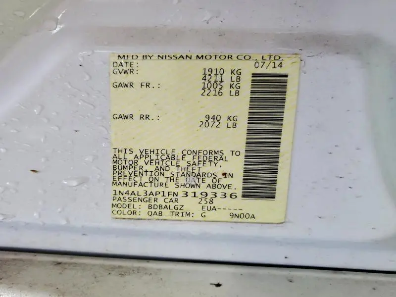 2015 NISSAN ALTIMA 2.5 S  