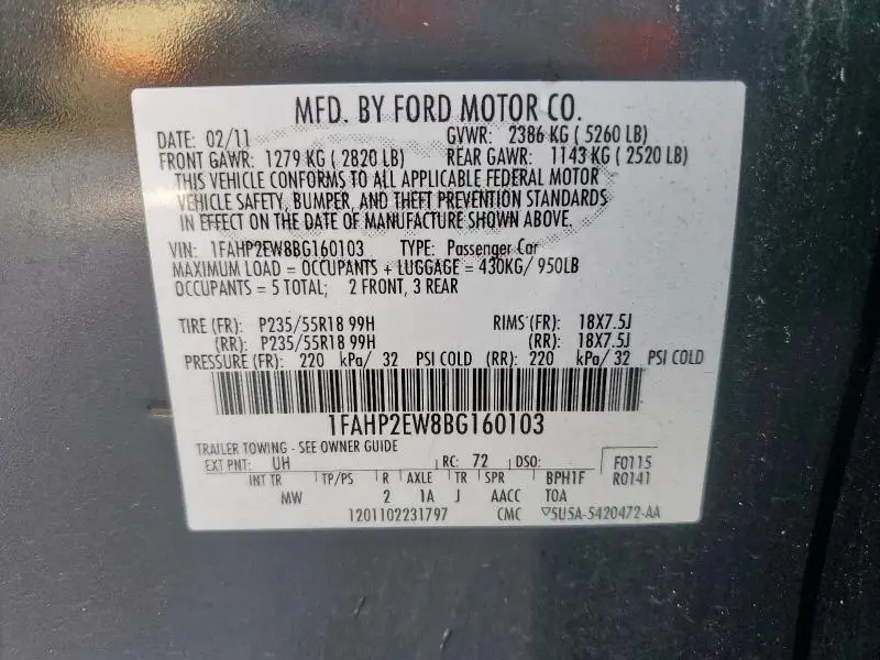 2011 FORD TAURUS SEL
