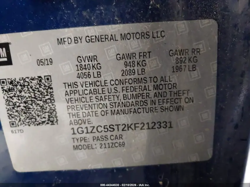 2019 CHEVROLET MALIBU 1FL