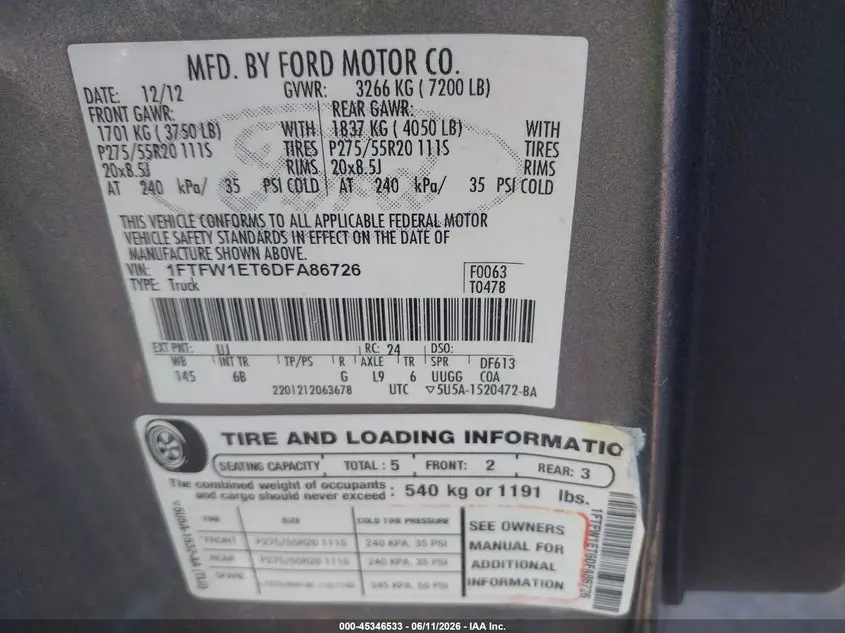 2013 FORD F-150 FX4