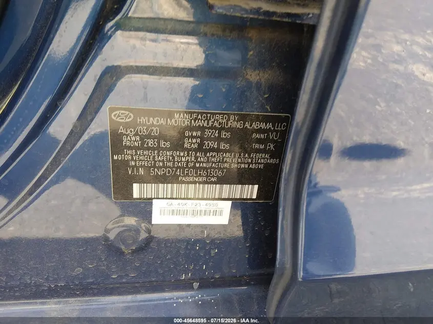 2020 HYUNDAI ELANTRA SE