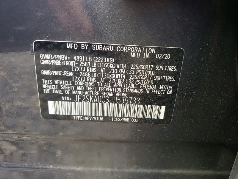 2020 SUBARU FORESTER   