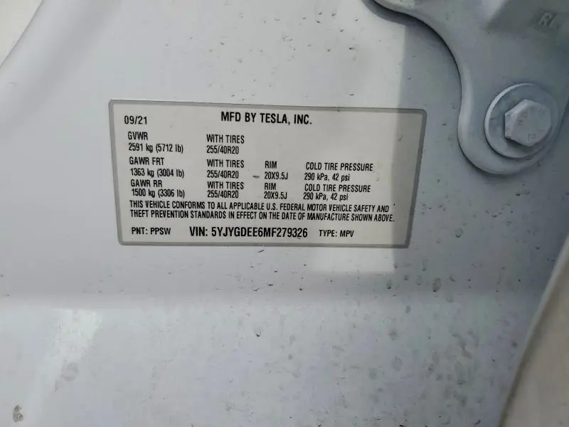 2021 TESLA MODEL Y   