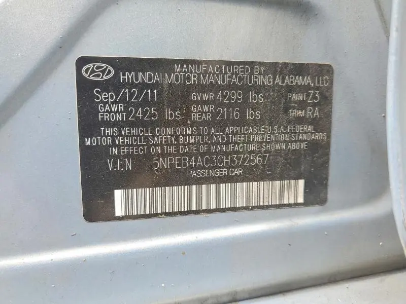 2012 HYUNDAI SONATA GLS  