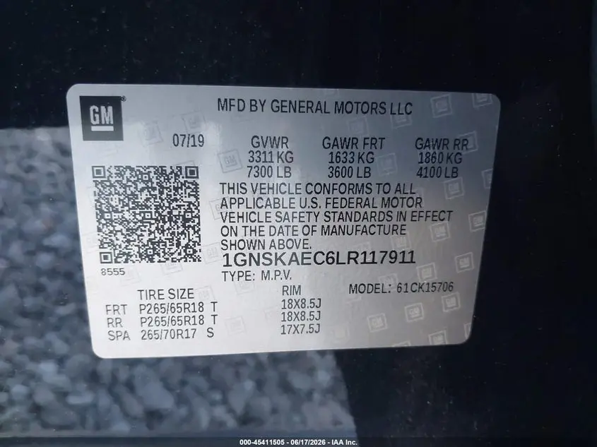 2020 CHEVROLET TAHOE 4WD LS